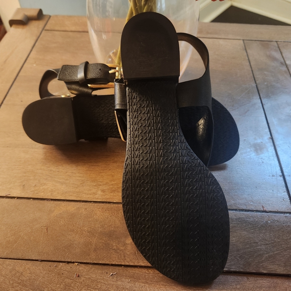 Michael Kors Black Sandals with Gold Buckle - Picture 3 of 5